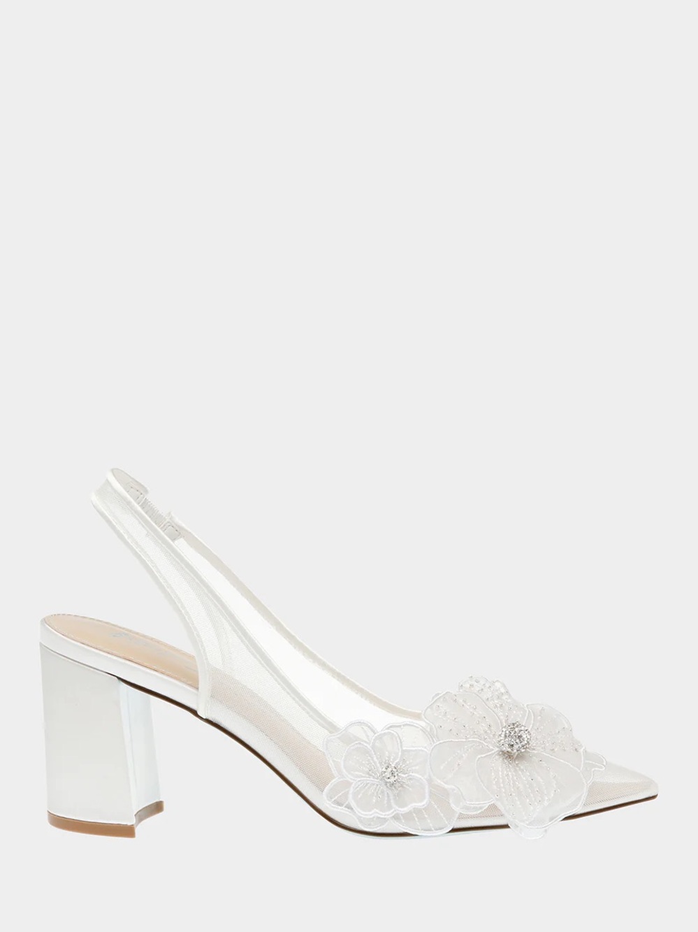 Betsey Johnson White Floral Applique Slingback Block Heel Never Worn - Picture 3 of 10